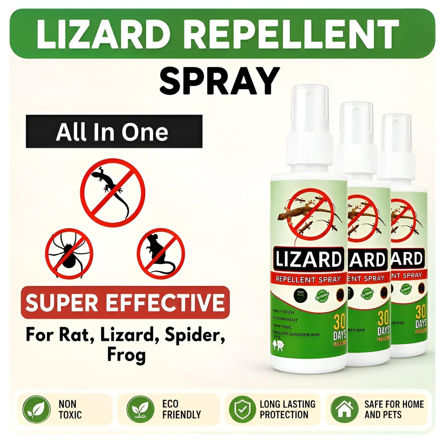Natural Herbal Lizard Repellent Spray (Pack of 3 × 50ml) | Chemical-Free Indoor Lizard Spray | Long-Lasting Protection for Home