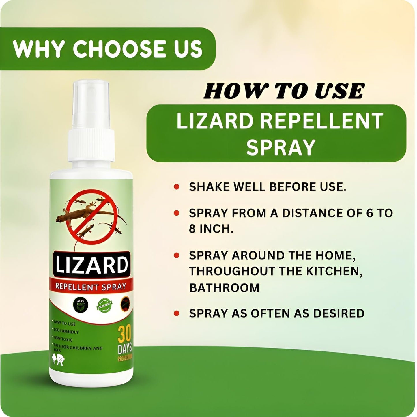 Natural Herbal Lizard Repellent Spray (Pack of 3 × 50ml) | Chemical-Free Indoor Lizard Spray | Long-Lasting Protection for Home